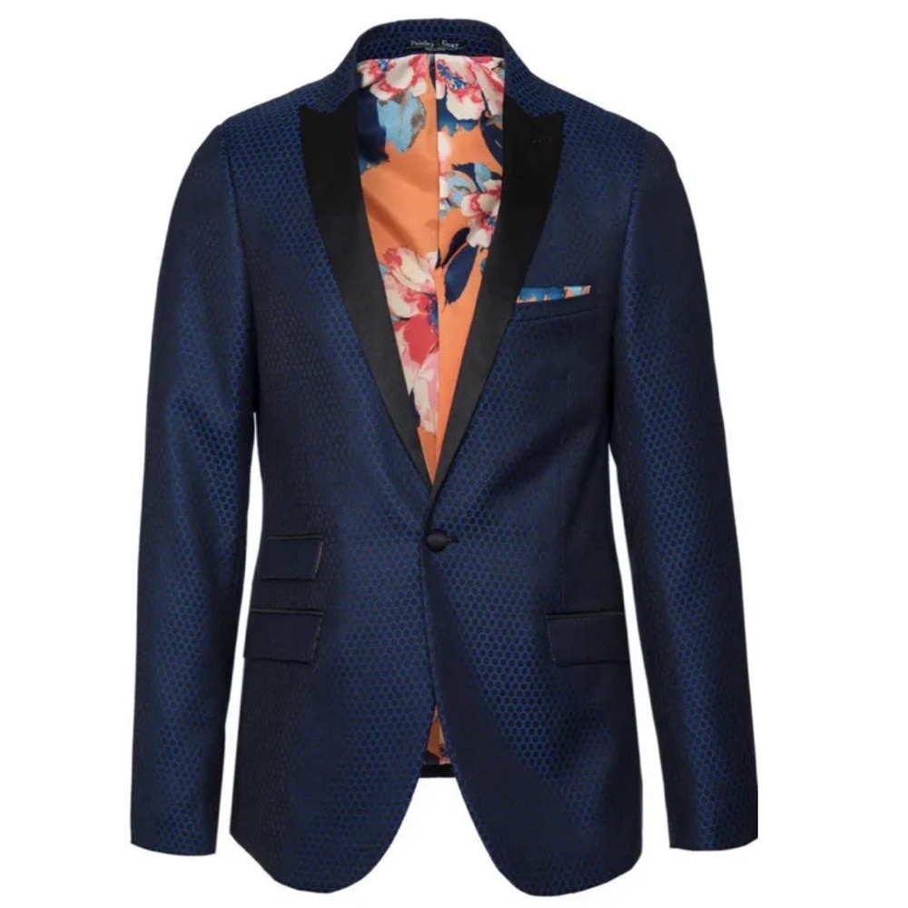 PAISLEY AND GRAY BAXTER PEAK TUXEDO JACKET - SKINNY - BLUE DOTSIZE 36R